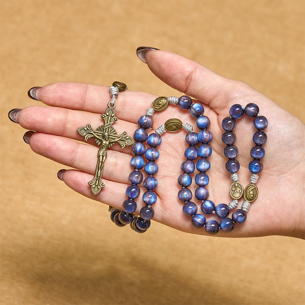 Christianartworkshop Deep Blue Starlight Faith Rosary: Divine Mercy & Our Lady Sacred Medals - image 1