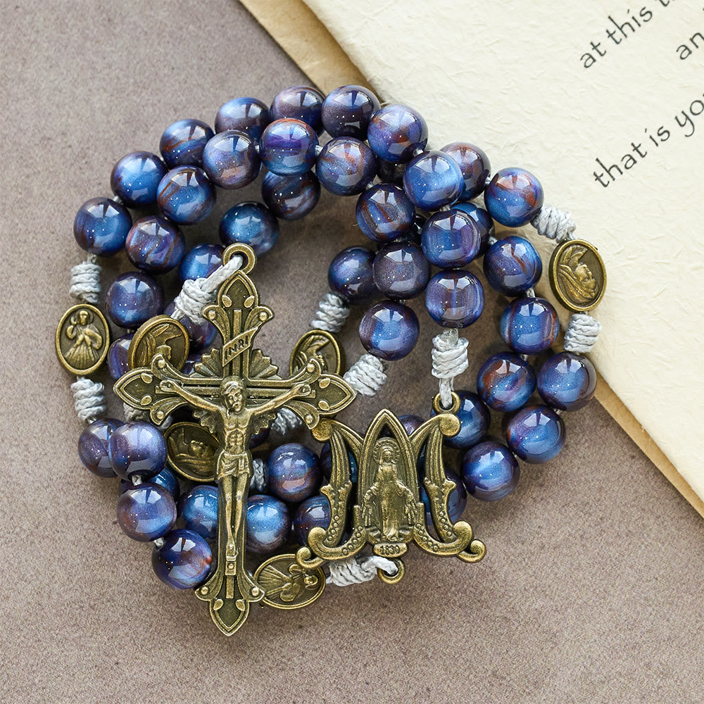Christianartworkshop Deep Blue Starlight Faith Rosary: Divine Mercy & Our Lady Sacred Medals - image 5
