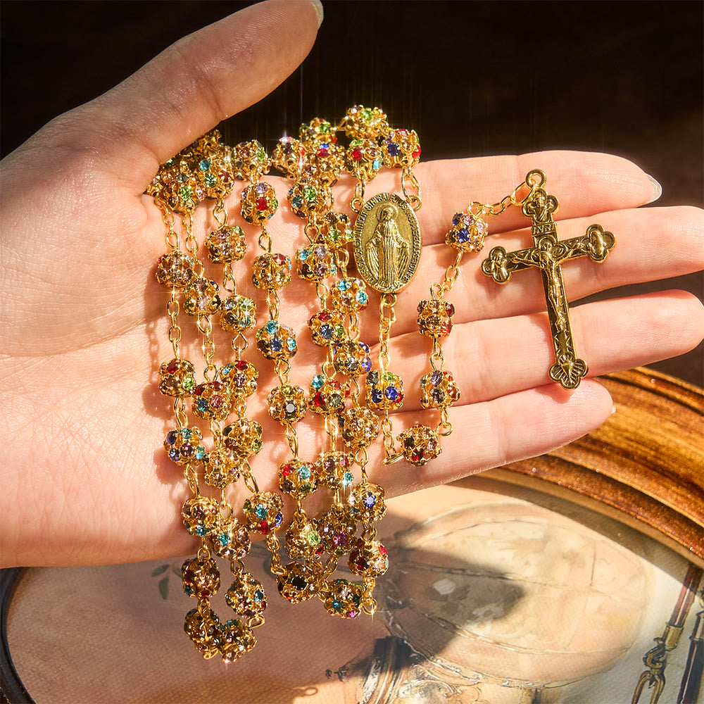 Christianartworkshop Luxurious Gilded Sparkling Rosary: Dazzling Multi-Color Beads & Our Lady Charm - image 1