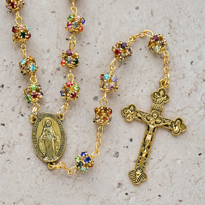 Christianartworkshop Luxurious Gilded Sparkling Rosary: Dazzling Multi-Color Beads & Our Lady Charm - image 5