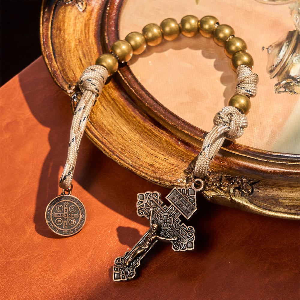Christianartworkshop Rustic Faith Bronze Pocket Rosary with Copper St. Benedict & Crucifix  - image 3