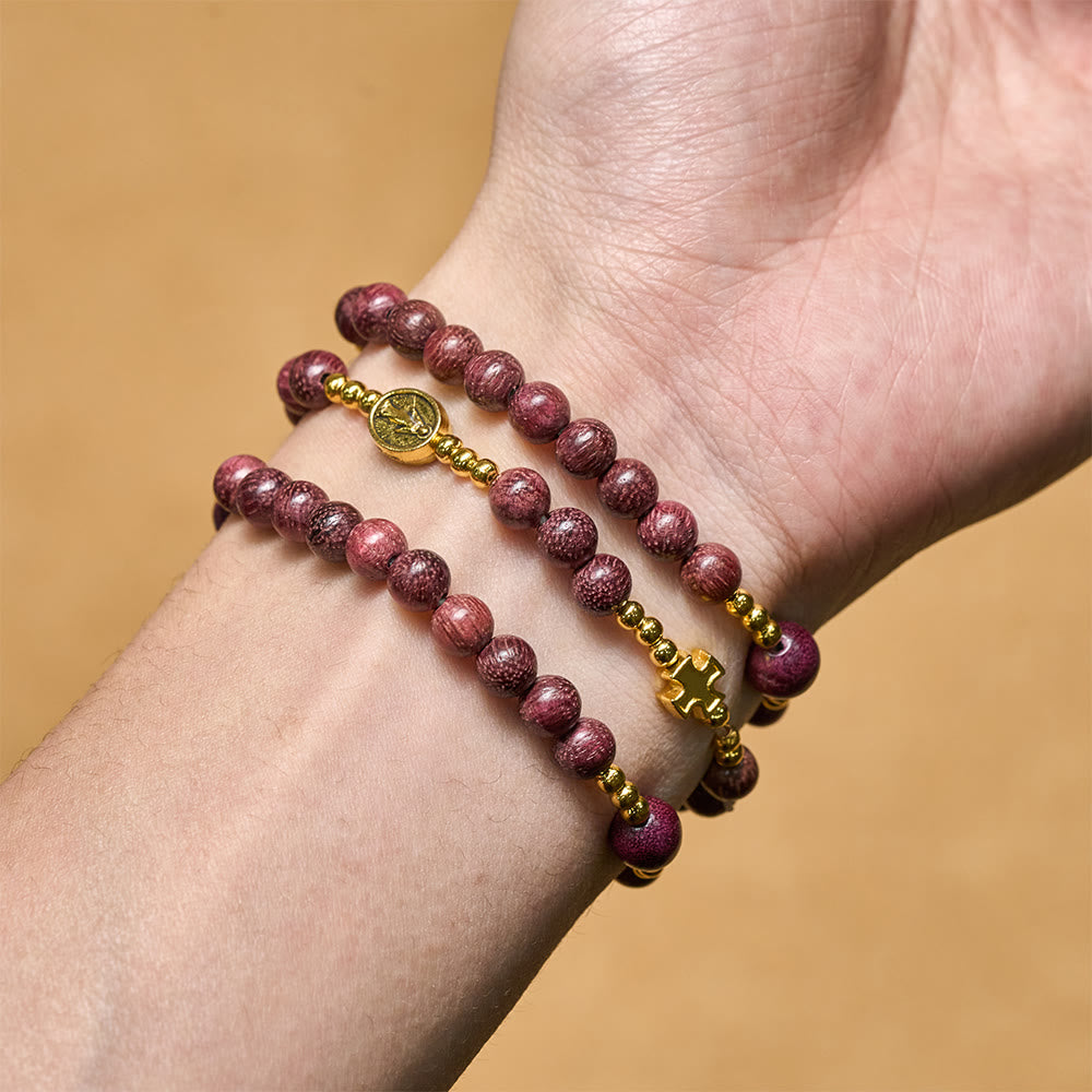Christianartworkshop Perilla Wood Multi-Layer Rosary Bracelet with Earthy Beads & Sacred Our Lady - image 1