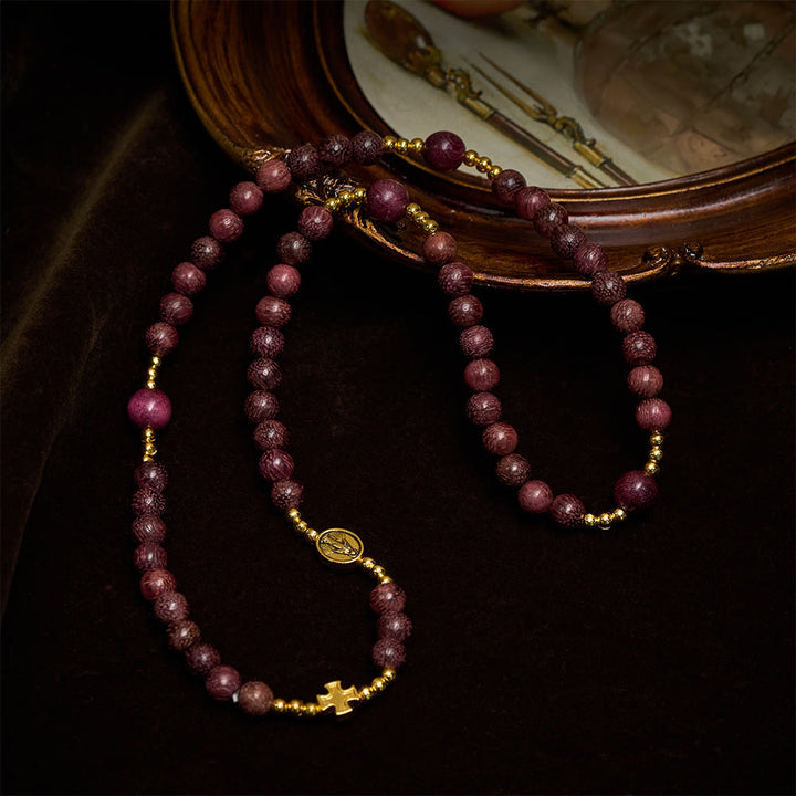 Christianartworkshop Perilla Wood Multi-Layer Rosary Bracelet with Earthy Beads & Sacred Our Lady - image 6