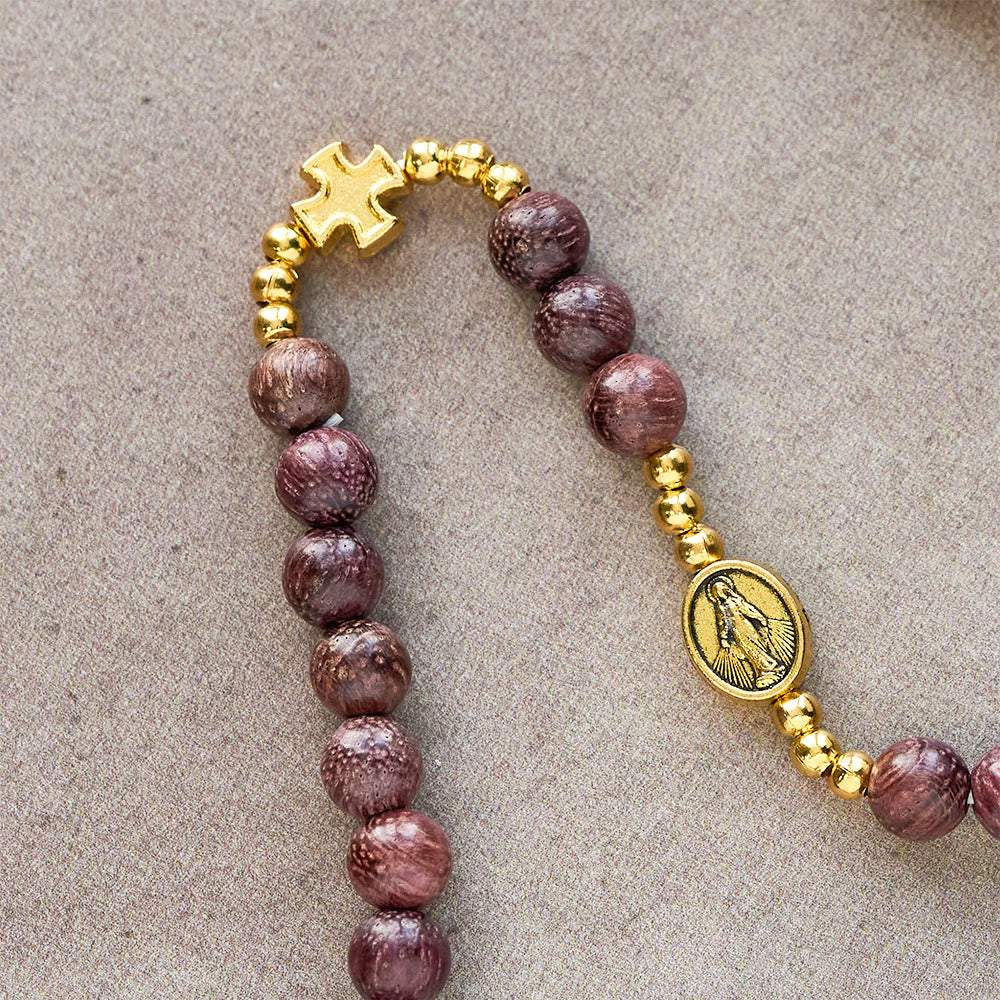 Christianartworkshop Perilla Wood Multi-Layer Rosary Bracelet with Earthy Beads & Sacred Our Lady - image 5