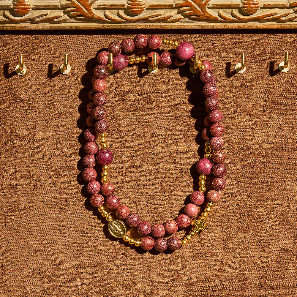 Christianartworkshop Perilla Wood Multi-Layer Rosary Bracelet with Earthy Beads & Sacred Our Lady - image 8