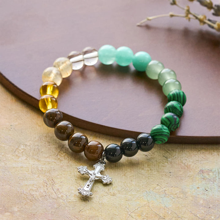 Christianartworkshop Multi-Natural Stone Faith Bracelet with Assorted Stones & Cross: Faith That Shines Naturally - image 3