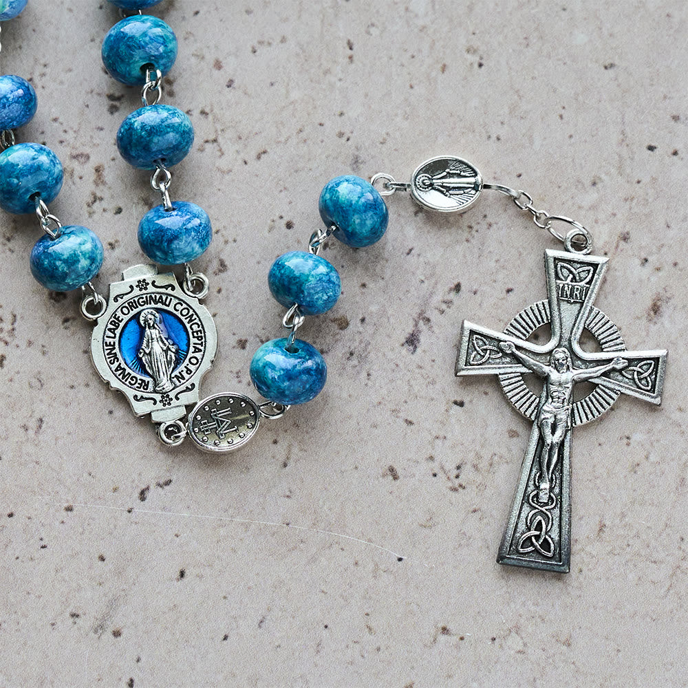Christianartworkshop Blue Retro Flat-Bead Rosary with Our Lady Charm: Devotion in Uncommon Shape - image 6
