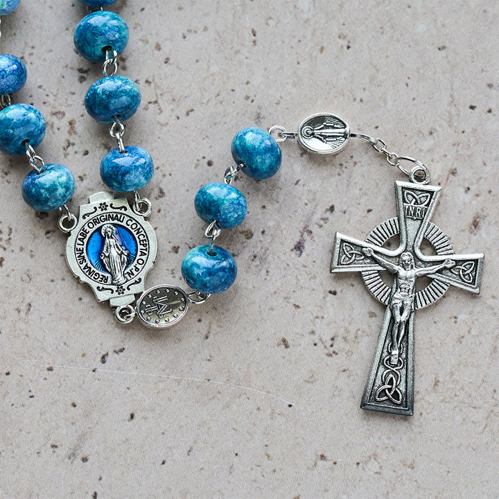 Christianartworkshop Blue Retro Flat-Bead Rosary with Our Lady Charm: Devotion in Uncommon Shape - image 6