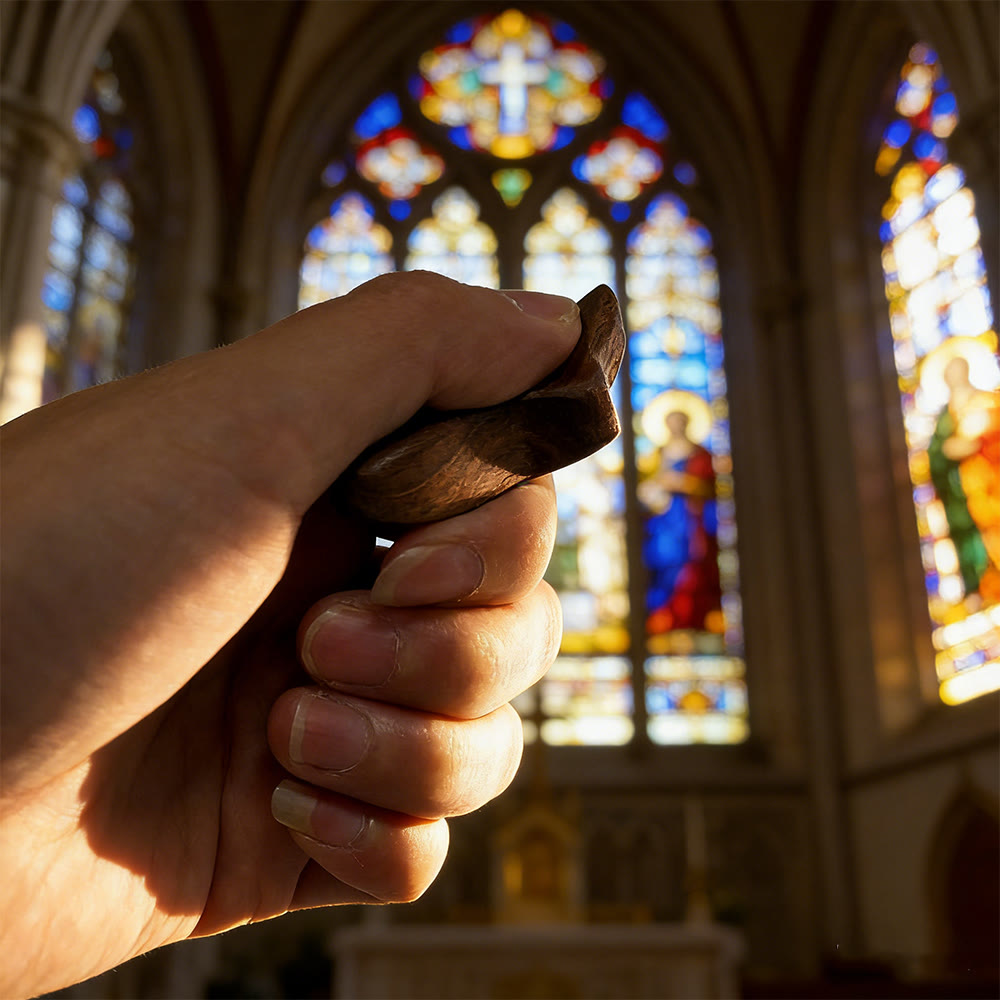 Christianartworkshop Walnut & Olive Wood Pocket Cross with Heart-Adorned: Natural Faith in Your Pocket - image 5
