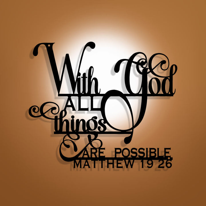 Christianartworkshop Matthew 19:26 With God Metal Wall Decor: Bold Faith for Your Walls - 21.85''*23.62''*0.05''/55.5*60*0.12cm - image 0