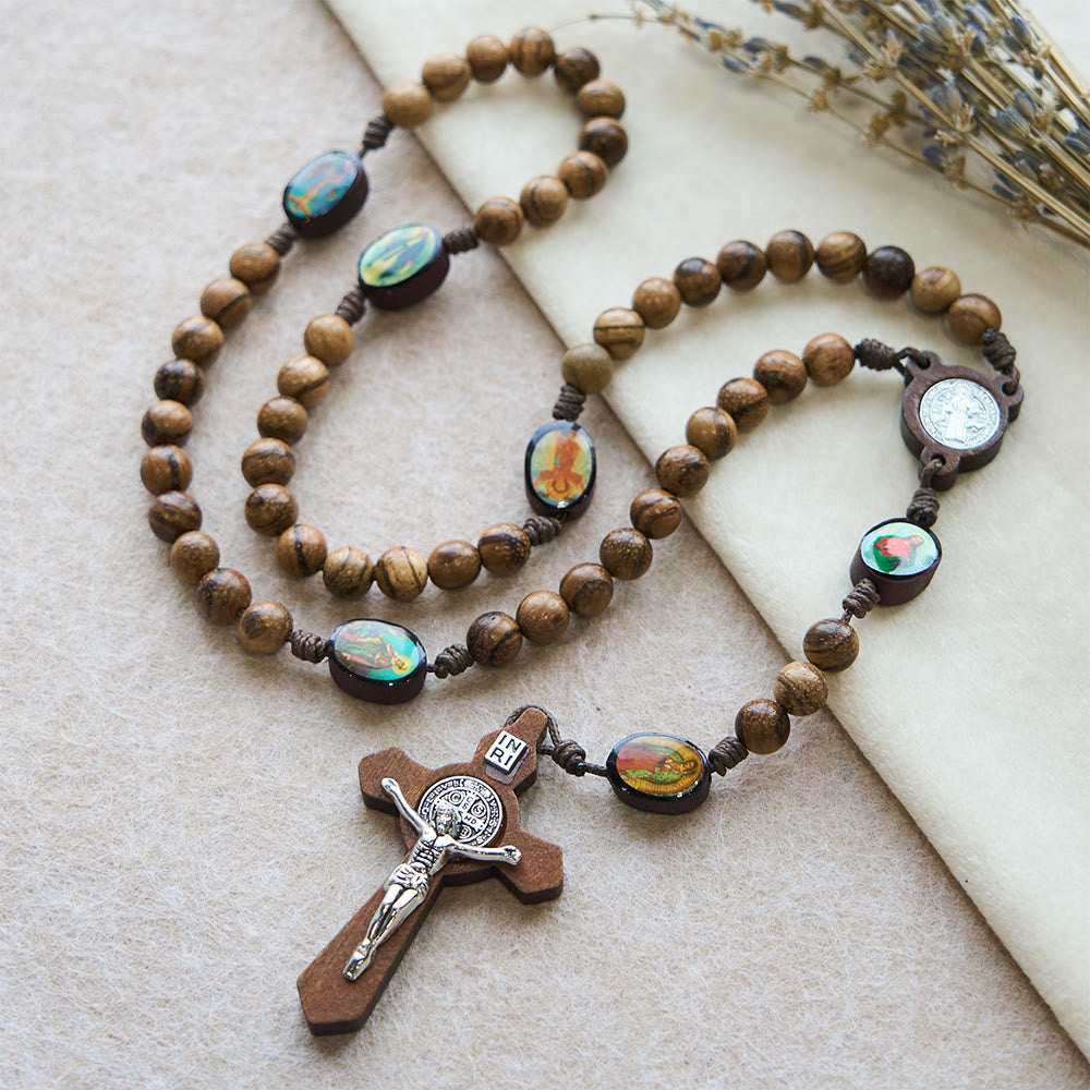 Christianartworkshop Earthy Wooden with Sacred Icon Beads Rosary: Faith Rooted in Natural Grace - image 1