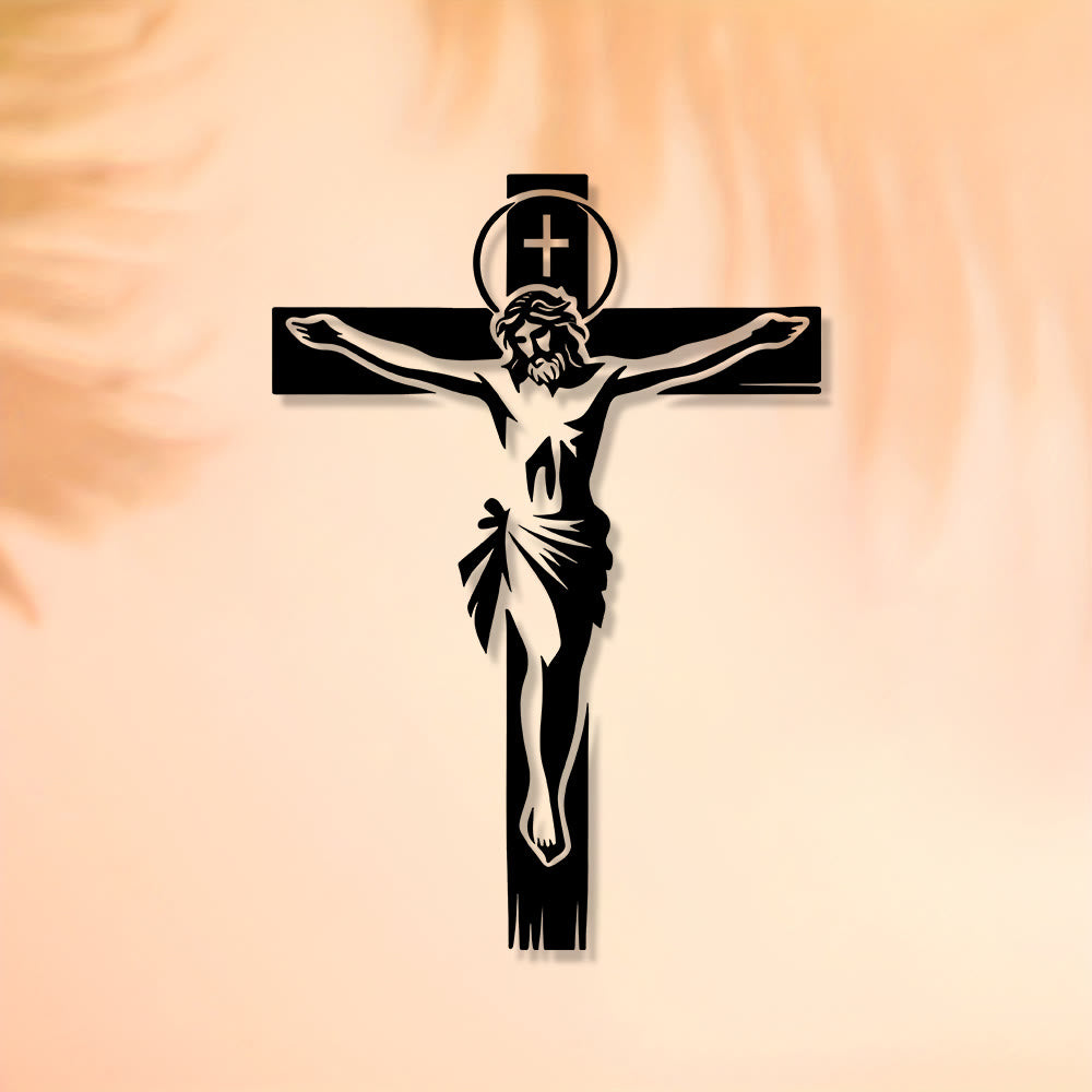 Christianartworkshop Haloed Crucifix Metal Wall Decor: Reverent Companion of Divine Sacrifice - image 4