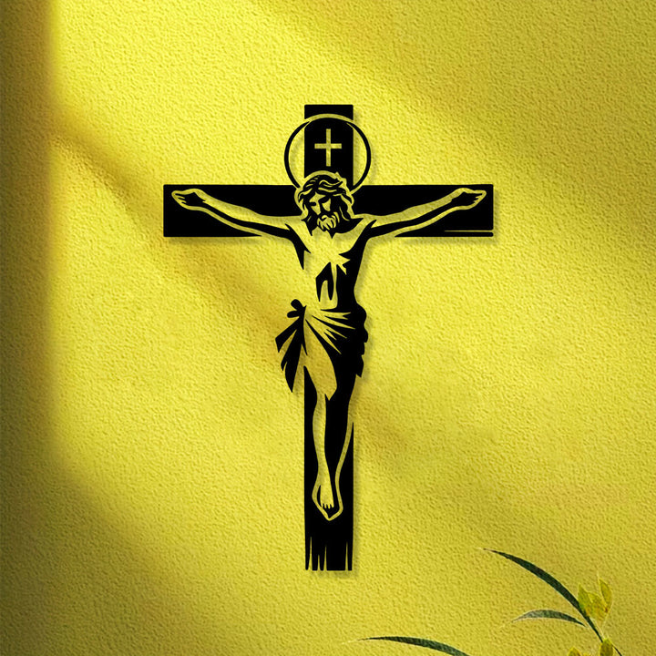 Christianartworkshop Haloed Crucifix Metal Wall Decor: Reverent Companion of Divine Sacrifice - image 7