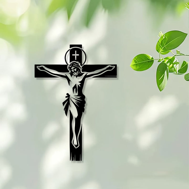Christianartworkshop Haloed Crucifix Metal Wall Decor: Reverent Companion of Divine Sacrifice - image 5