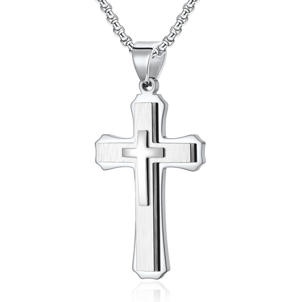 Christianartworkshop Three-Layer Cross Necklace: Personalized Faith for Daily Days - Silver - image 1