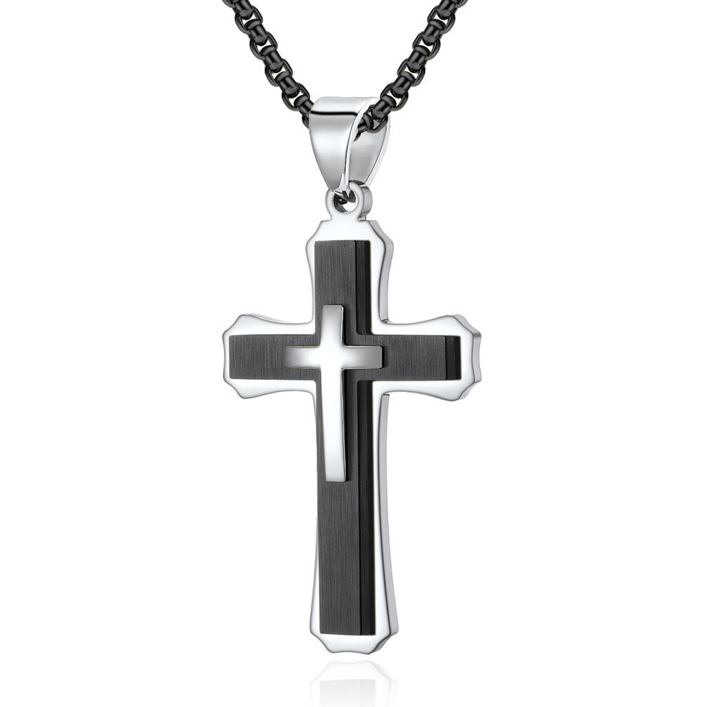 Christianartworkshop Three-Layer Cross Necklace: Personalized Faith for Daily Days - Silver & Black - image 3