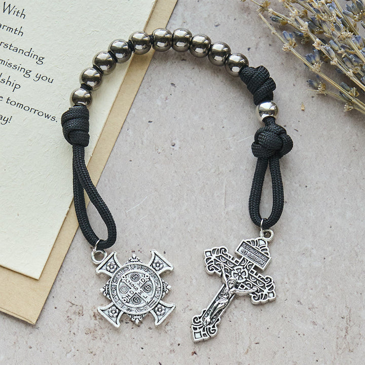 Christianartworkshop Dual Use Car Pendant & Pocket Rosary with St. Michael & Benedict Guardian Shield and Evil Repelling Grace - image 3