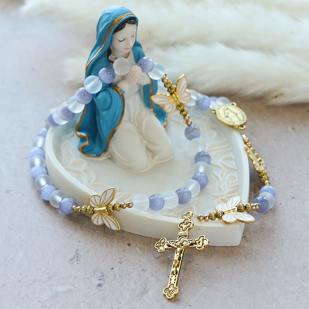 Christianartworkshop Purple Cat's Eye & Matte Glass Butterfly Blessed Rosary: Embody Sacred Love and Grace - image 10