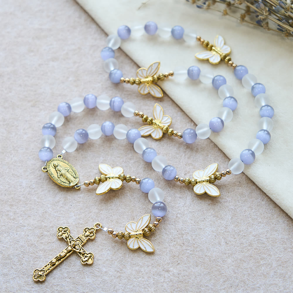 Christianartworkshop Purple Cat's Eye & Matte Glass Butterfly Blessed Rosary: Embody Sacred Love and Grace - image 8