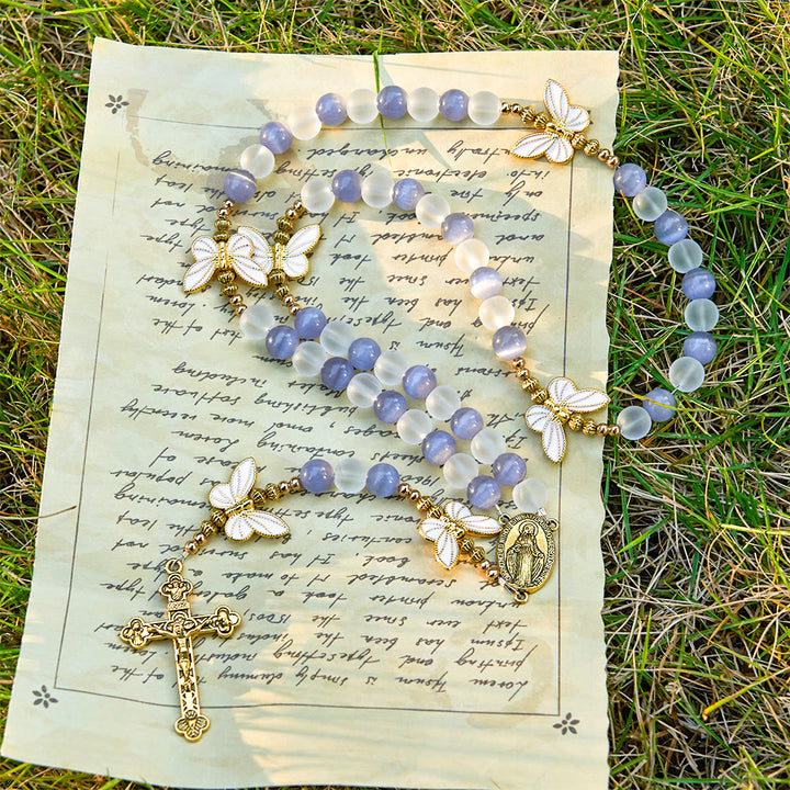 Christianartworkshop Purple Cat's Eye & Matte Glass Butterfly Blessed Rosary: Embody Sacred Love and Grace - image 6