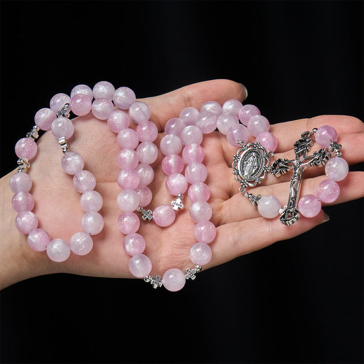 Christianartworkshop Divine Reflection Color-Shifting Rosary: Bloom from Soft Pink to Passionate Magenta in Sunlight - image 2
