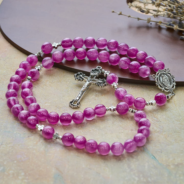 Christianartworkshop Divine Reflection Color-Shifting Rosary: Bloom from Soft Pink to Passionate Magenta in Sunlight - image 3