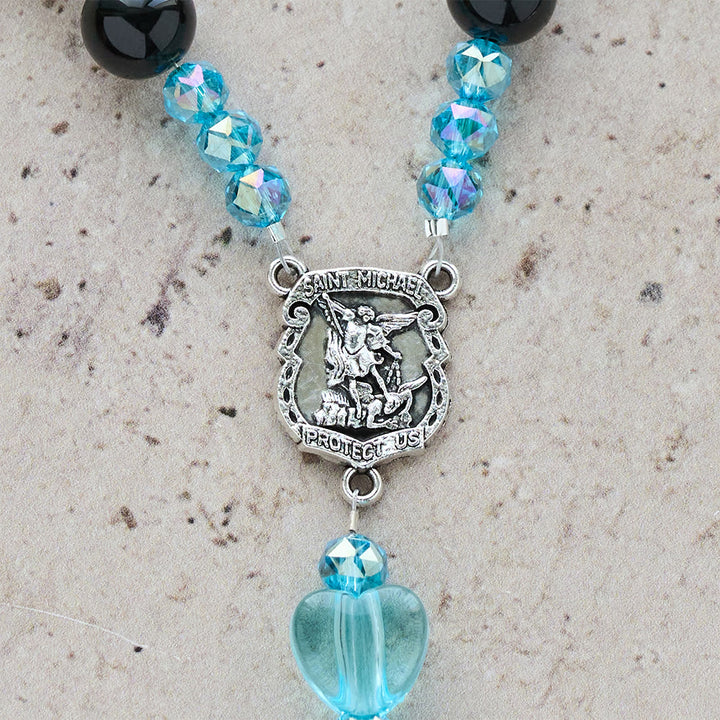 Christianartworkshop Black Bead & Blue Heart Rosary with St.Michael: Devotional Comfort in Every Strand - image 7