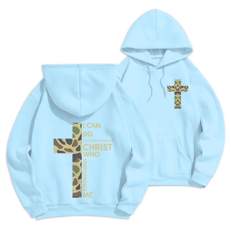 Christianartworkshop  Philippians 4:13 with Camouflage Cross Fleece Lined Polyester Hoodie - Blue - 2XL - image 4