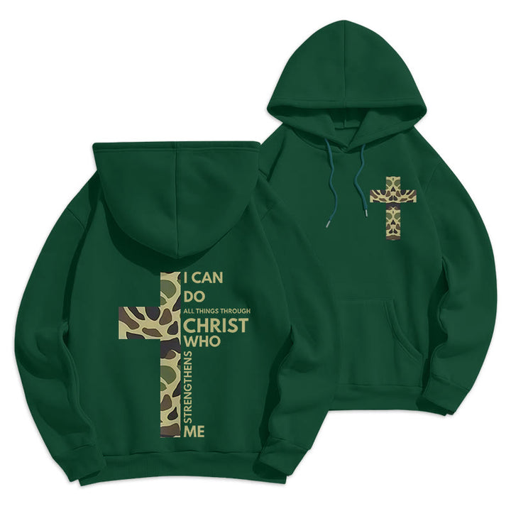 Christianartworkshop  Philippians 4:13 with Camouflage Cross Fleece Lined Polyester Hoodie - Green - 2XL - image 9