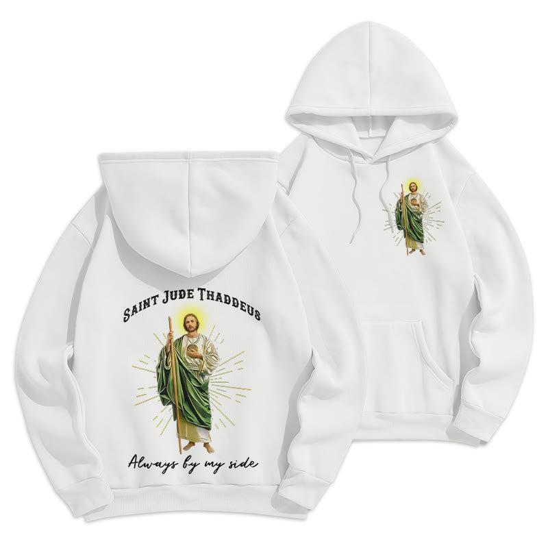 Christianartworkshop St. Jude Always by My Side Fleece Lined Polyester Hoodie - White - 2XL - image 3