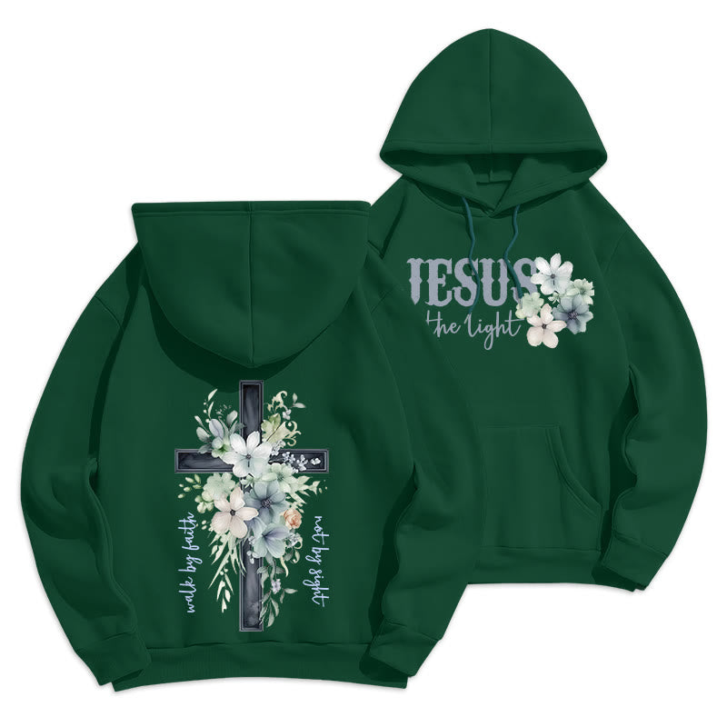 Christianartworkshop Jesus the Light Walk by Faith Fleece Lined Polyester Hoodie - Green - 2XL - image 0