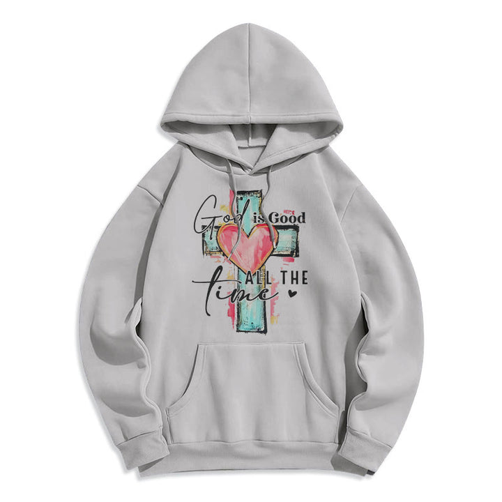 Christianartworkshop God is Good All the Time Cross Fleece Lined Polyester Hoodie - Grey - 2XL - image 6