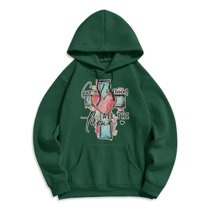 Christianartworkshop God is Good All the Time Cross Fleece Lined Polyester Hoodie - Green - 2XL - image 2