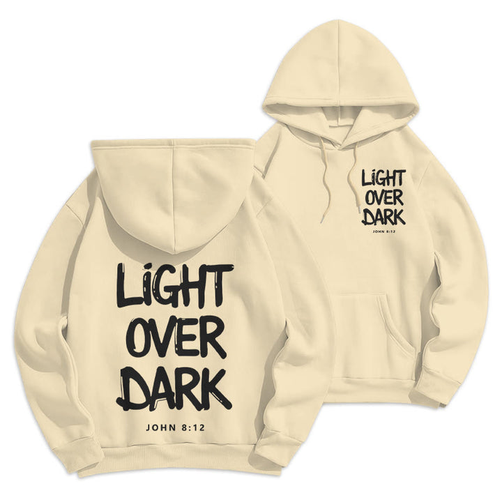 Christianartworkshop Light Over Dark John 8:12 Fleece Lined Polyester Hoodie - Beige - 2XL - image 7