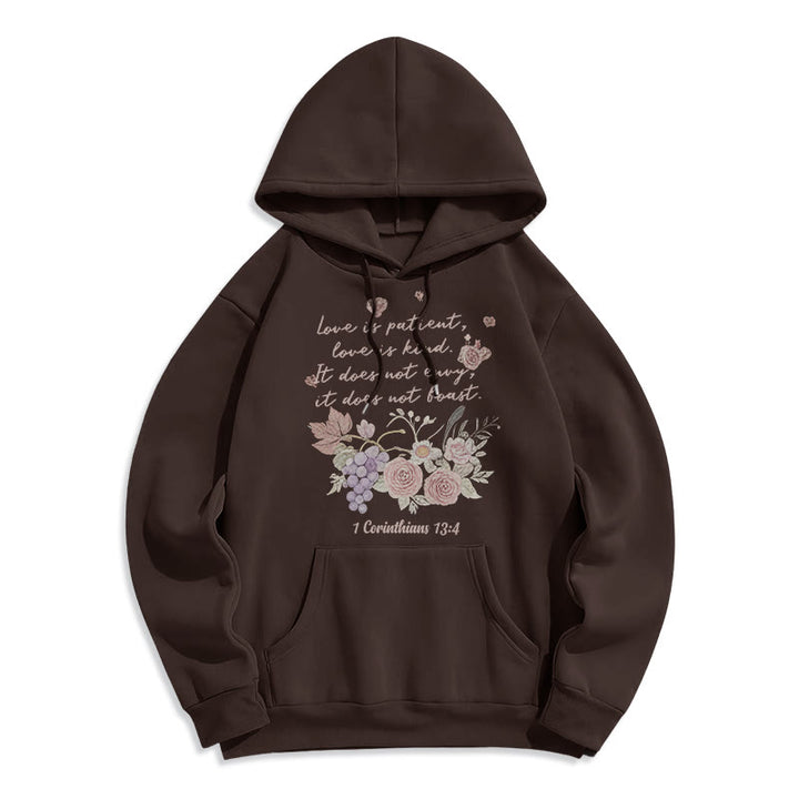 Christianartworkshop 1 Corinthians 13:4 Love is Patient Fleece Lined Polyester Hoodie - Brown - 2XL - image 7