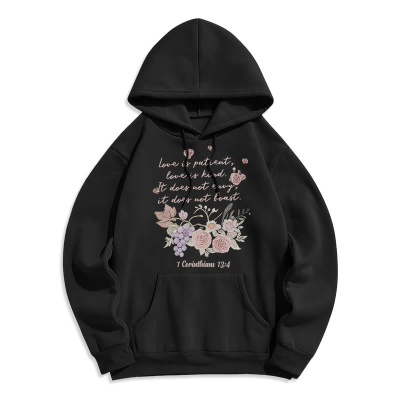 Christianartworkshop 1 Corinthians 13:4 Love is Patient Fleece Lined Polyester Hoodie - Black - 2XL - image 8