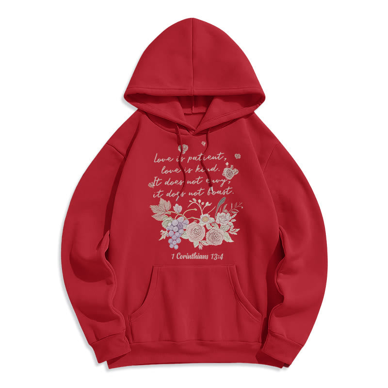 Christianartworkshop 1 Corinthians 13:4 Love is Patient Fleece Lined Polyester Hoodie - Red - 2XL - image 3