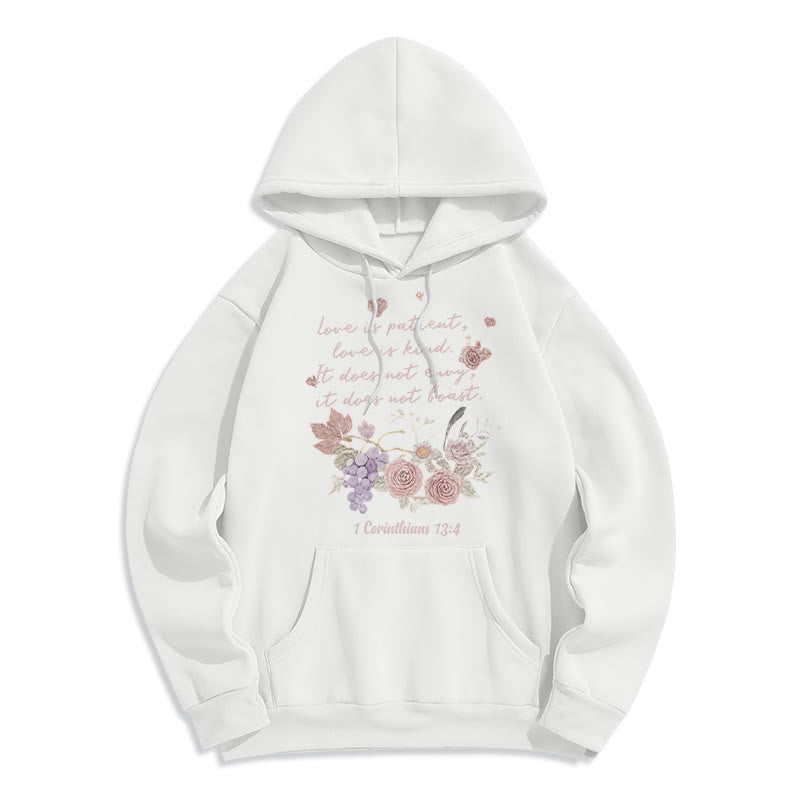 Christianartworkshop 1 Corinthians 13:4 Love is Patient Fleece Lined Polyester Hoodie - White - 2XL - image 0