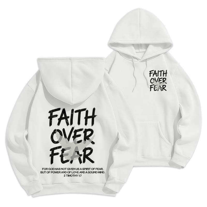 Christianartworkshop Faith Over Fear 2 Timothy 1:7 Fleece Lined Polyester Hoodie - White - 2XL - image 9