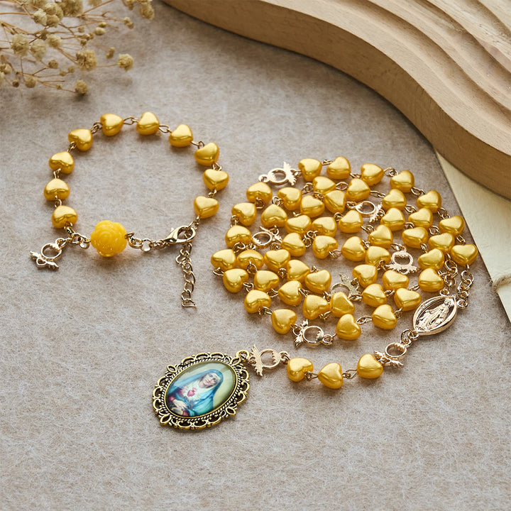 Christianartworkshop Yellow Heart Bead Rosary & Bracelet Set: Tender Companion of Daily Grace - Set of 2 - image 0