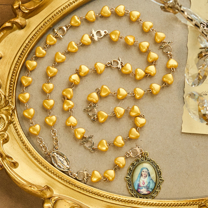 Christianartworkshop Yellow Heart Bead Rosary & Bracelet Set: Tender Companion of Daily Grace - image 2