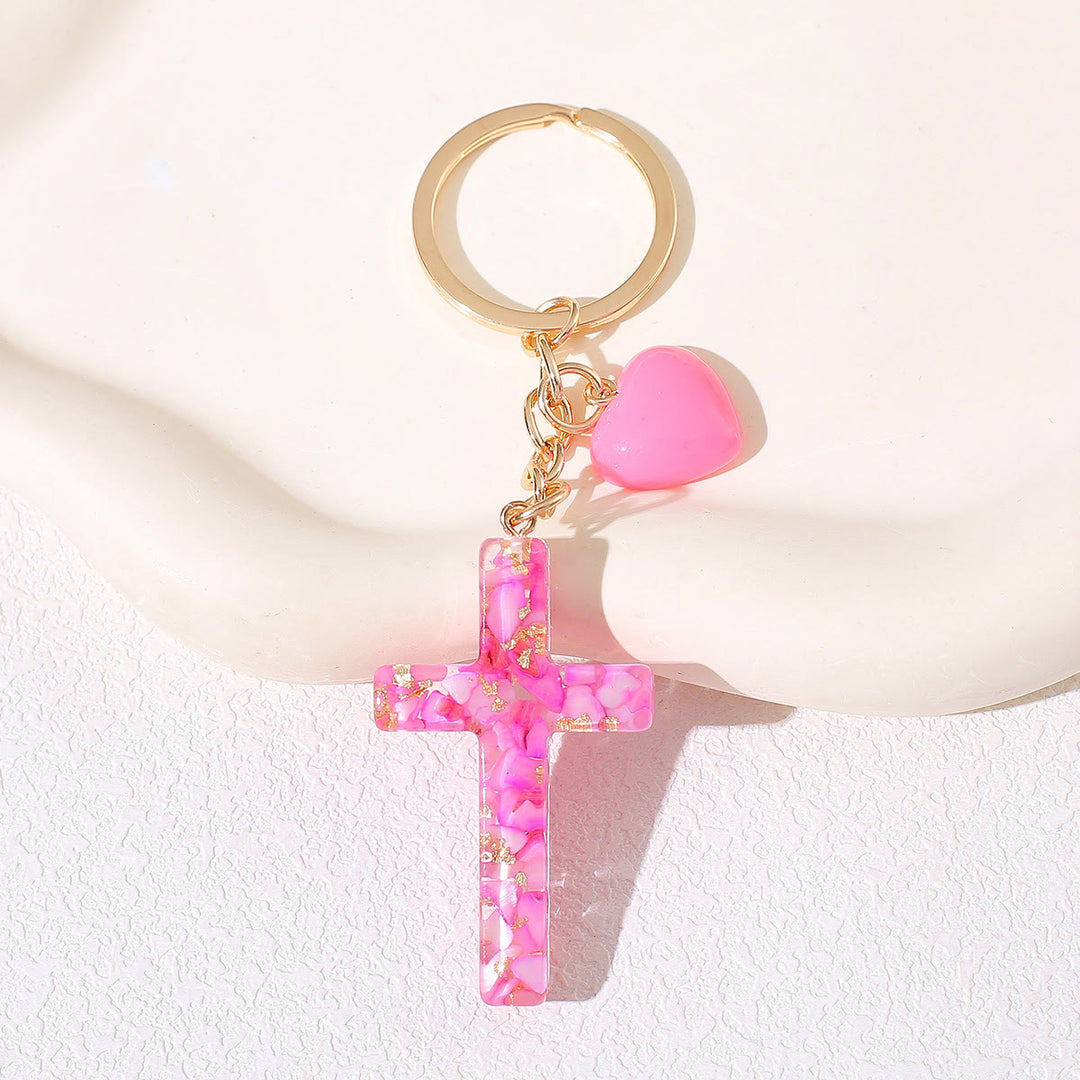 Christianartworkshop Resin Cross with Heart-Accent Faith Keychains: Tender Joy for All - Pink - image 2