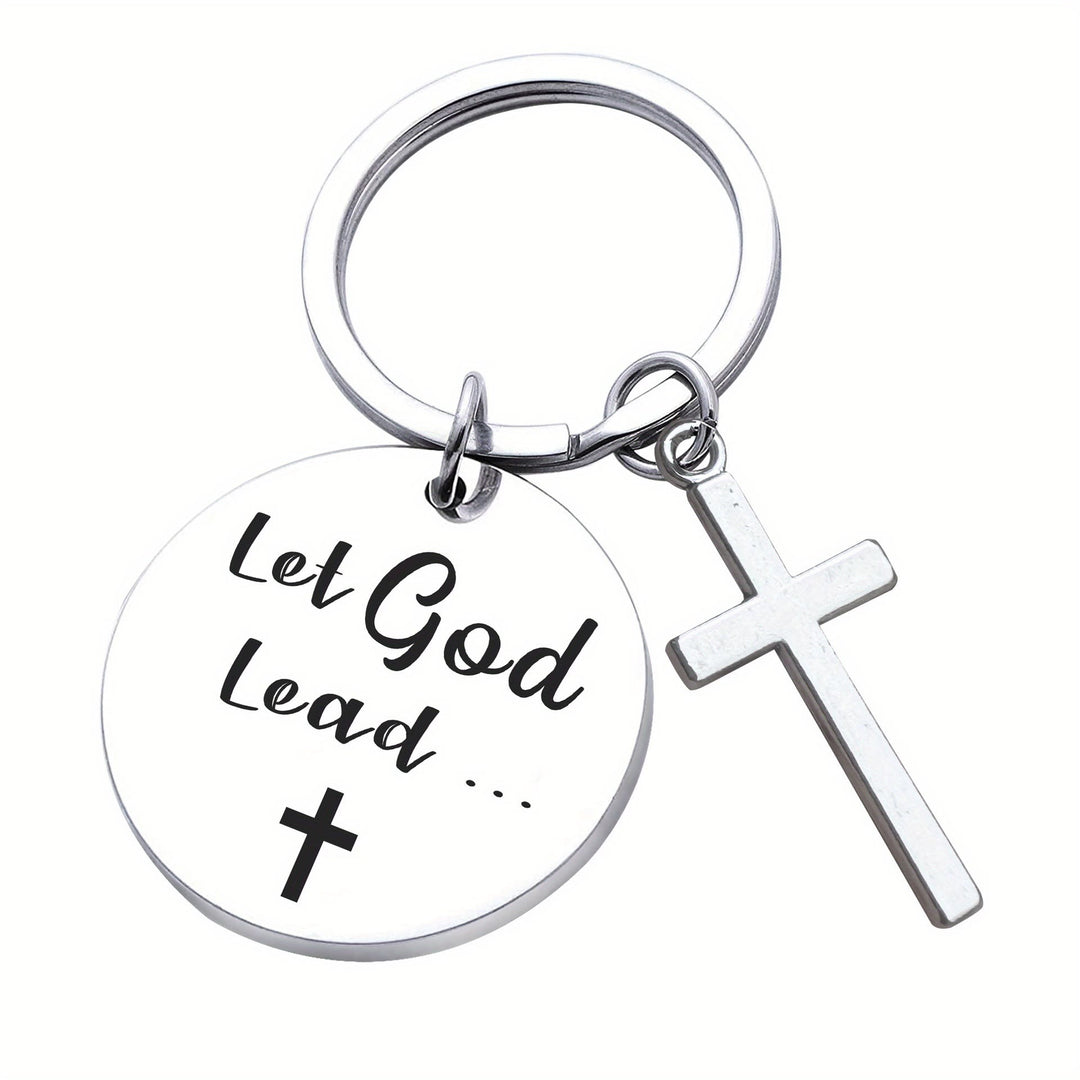 Christianartworkshop Bible Verse Pendant with Cross Keychains: Meaningful Comfort with Sacred Symbolism - Let God Lead - image 5