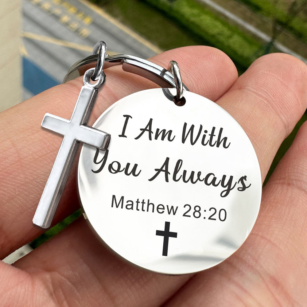 Christianartworkshop Bible Verse Pendant with Cross Keychains: Meaningful Comfort with Sacred Symbolism - Matthew 28:20 - image 1
