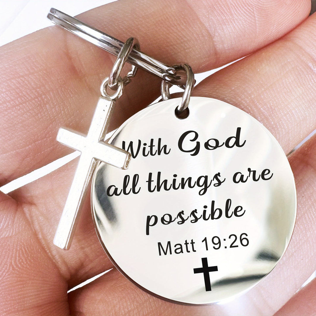 Christianartworkshop Bible Verse Pendant with Cross Keychains: Meaningful Comfort with Sacred Symbolism - Matthew 19:26 - image 2