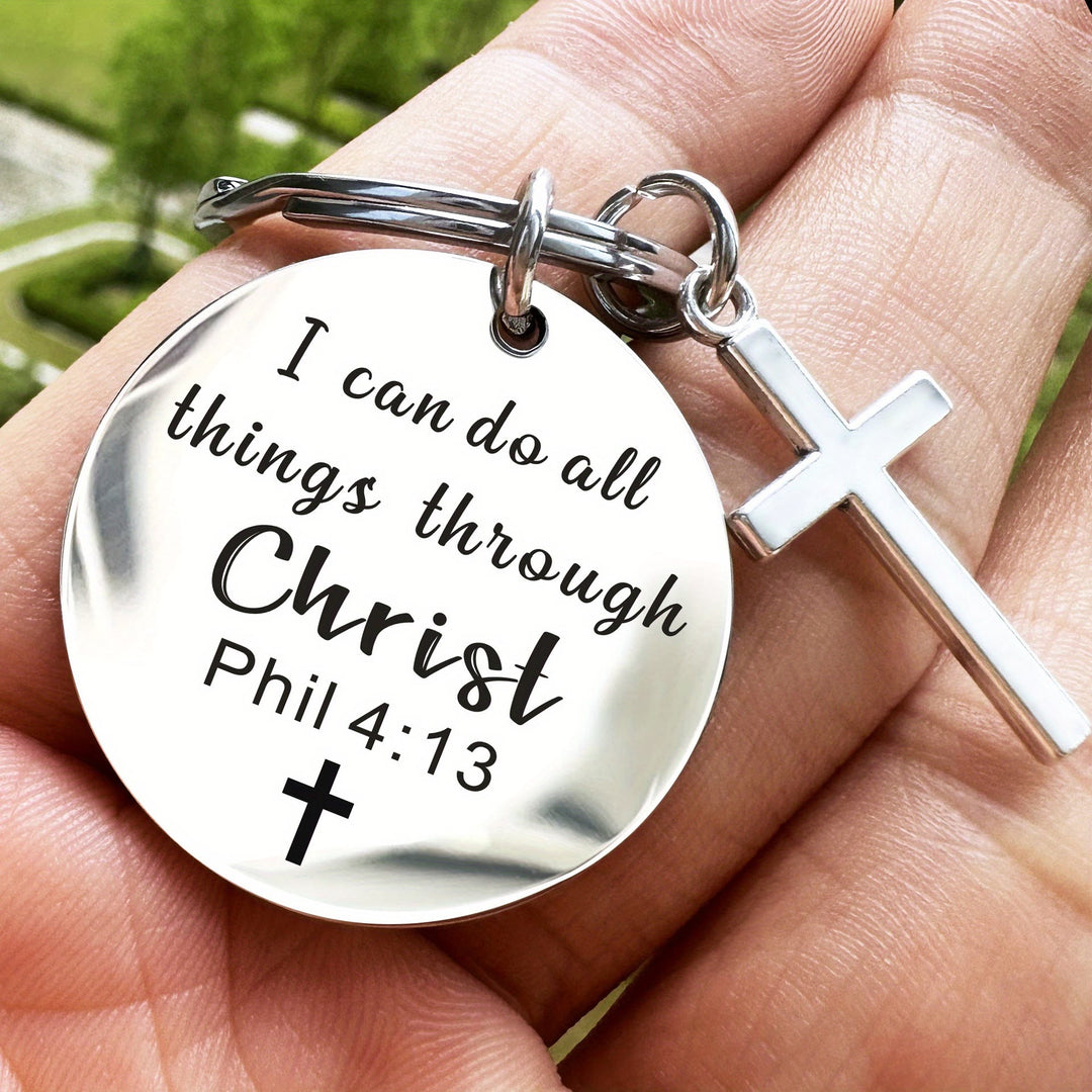 Christianartworkshop Bible Verse Pendant with Cross Keychains: Meaningful Comfort with Sacred Symbolism - Philippians 4:13 - image 3