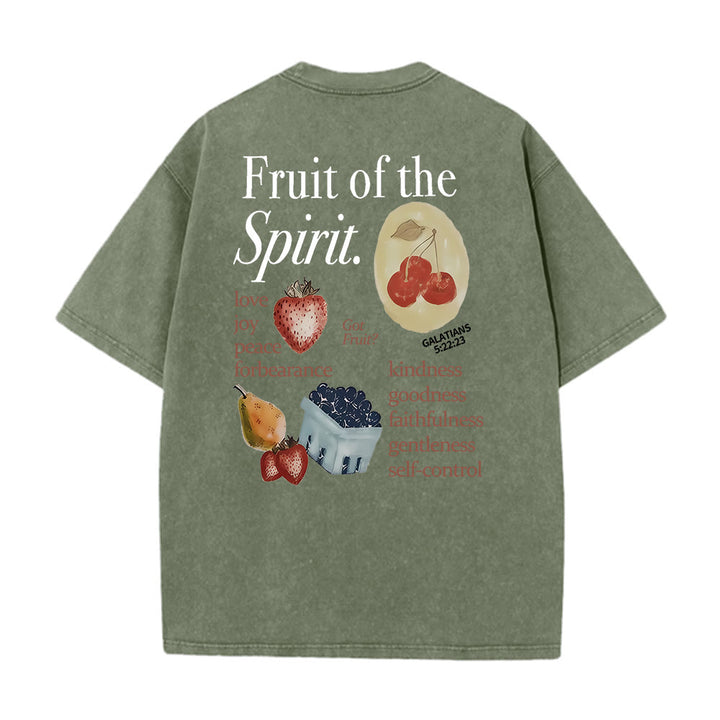 Christianartworkshop Fruit Of The Spirit Double Sided Unisex Washed T-shirt - Army Green - 5XL - image 0