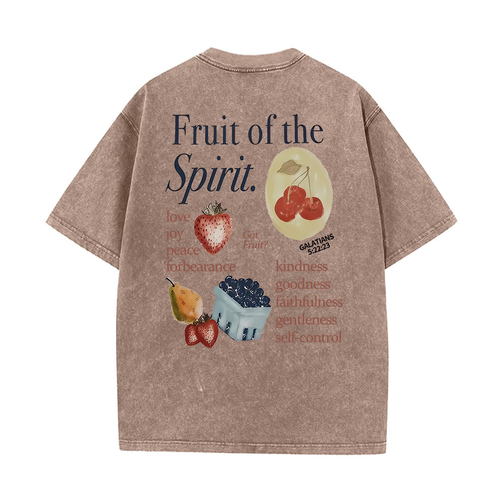 Christianartworkshop Fruit Of The Spirit Double Sided Unisex Washed T-shirt - Coffee - 5XL - image 14