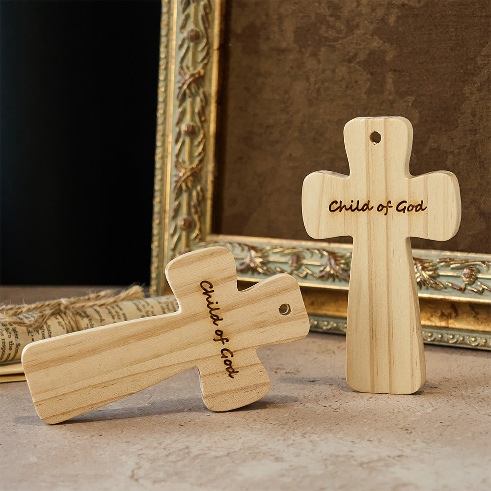 Christianartworkshop Wooden Cross Decor with Child of God Etching: Gentle Belonging for Home Spaces - 2pcs/set - image 0
