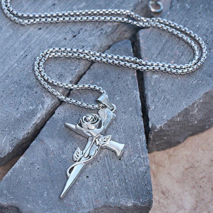 Christianartworkshop Rose Wrapped Cross Faith Necklace with Gothic Floral Design - image 4